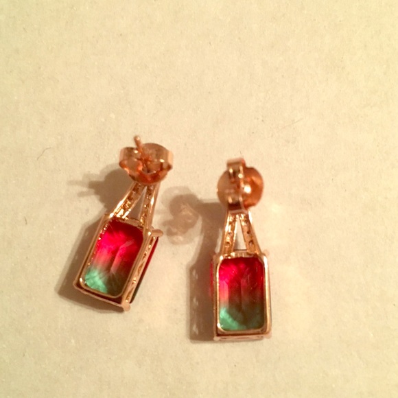 Lab created watermelon tourmaline earrings - Picture 3 of 3